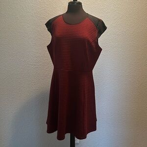 Mossimo Quilt Burgundy Black Cap Sleeve Fit and Flare Dress